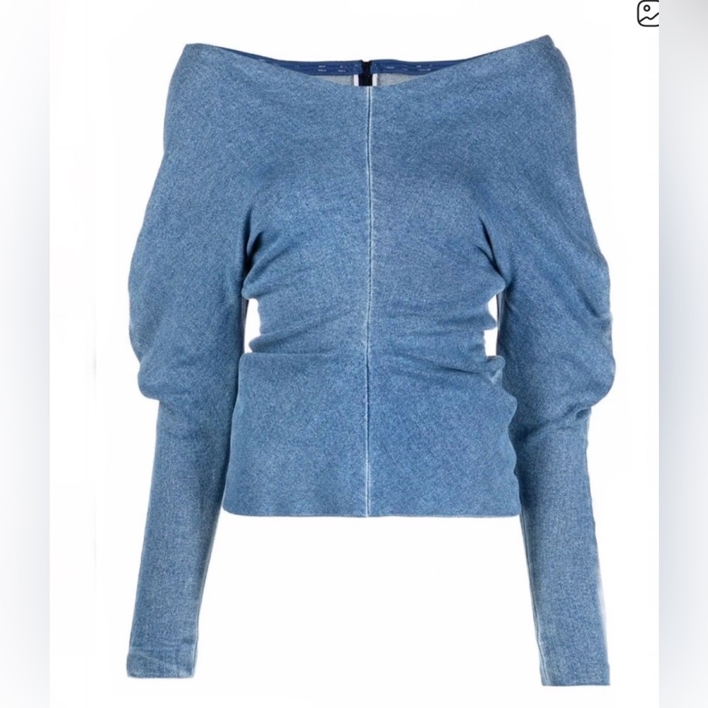 Stylish Off-Shoulder Blue Sweater - Picture 3 of 4